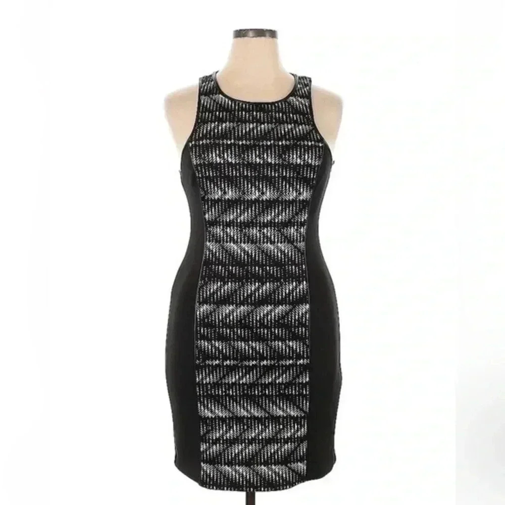 Guess | Black & Grey Stretchy Sheath Bodycon Sleeveless Dress Size 14